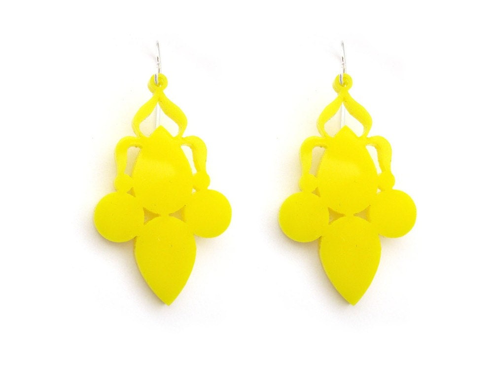 Lemon Yellow Versailles Pointy Chandelier Earrings Laser Cut Acrylic