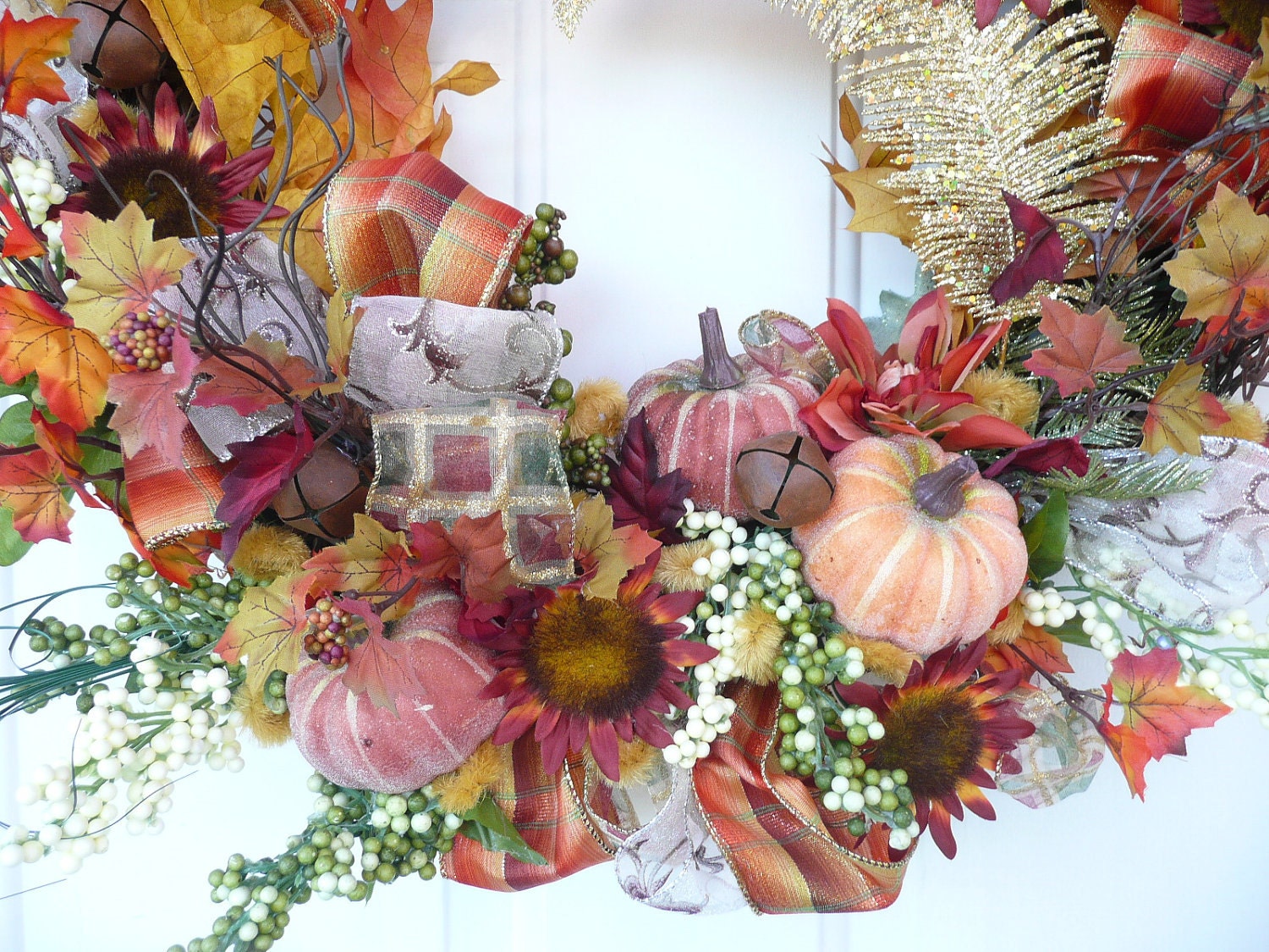 Vibrant Fall OOAK Pumpkin Copia Harvest Woodland Wreath 24 x 21 x 8