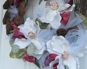 SWeeT WeDDinG OOAK Steele MagNoLiAs EleGanT Home Decor Wreath 20 x 27 x 8