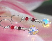 Swarovski Crystal Clear AB Heart Earrings Red - First Love - Fashion Accessory Red White Earrings Wedding Bridal Party Graduation Jewelry