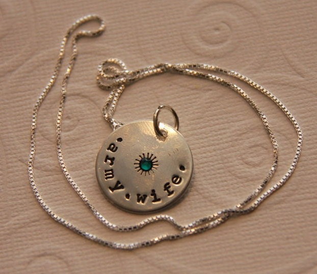 Army wife Emerald Hand Stamped Pendant