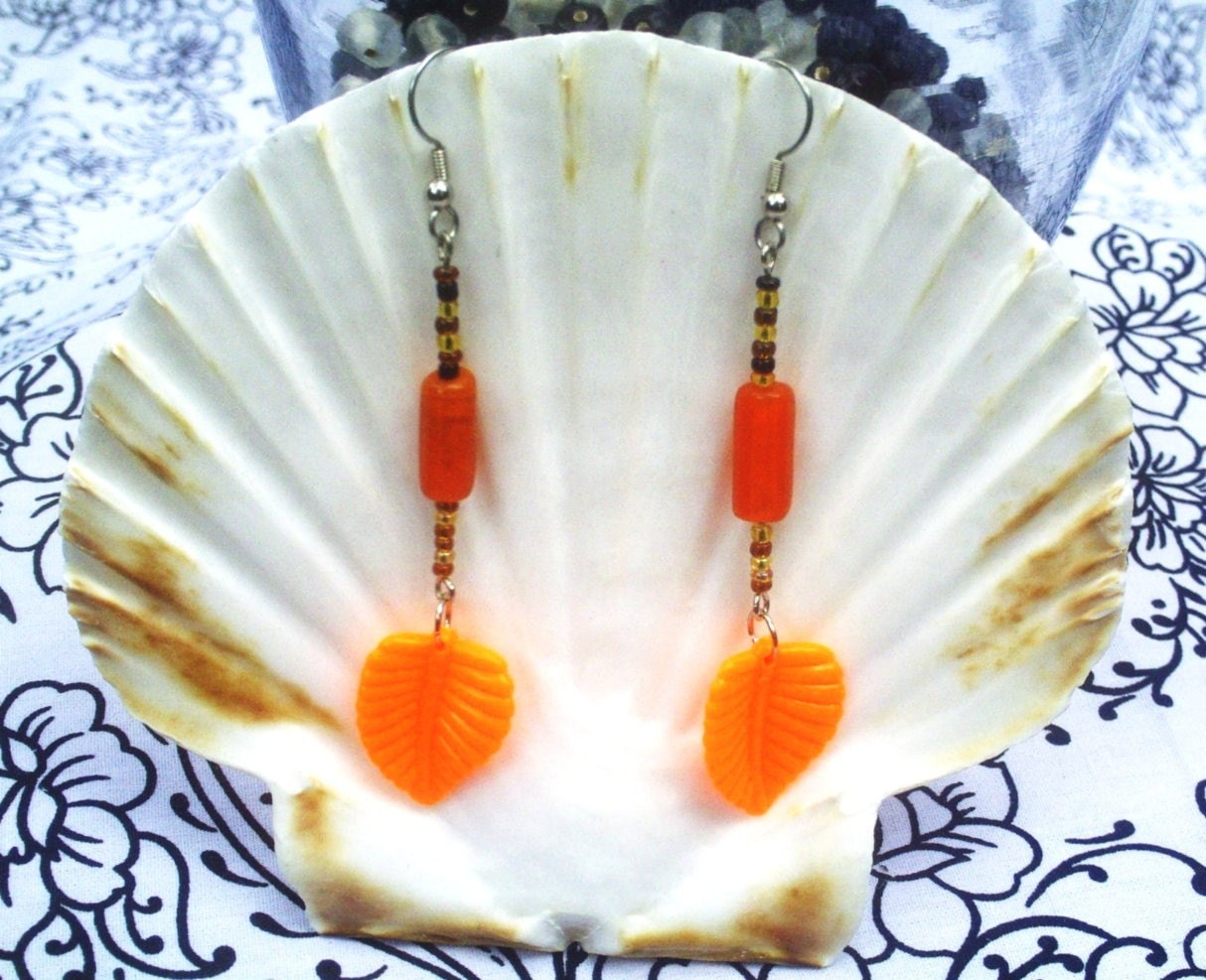 leaf earrings in vivid orange