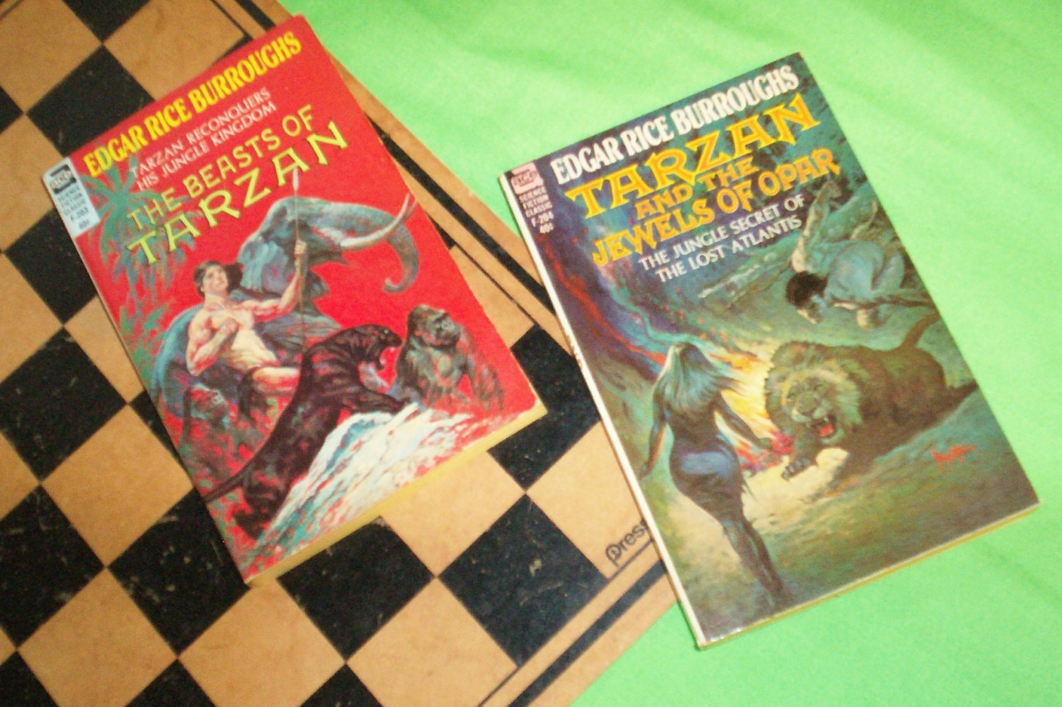EDGAR RICE BURROUGHS 2 Vintage Science Fiction Books Novels - Tarzan and the Jewels of Opar, The Beasts of Tarzan