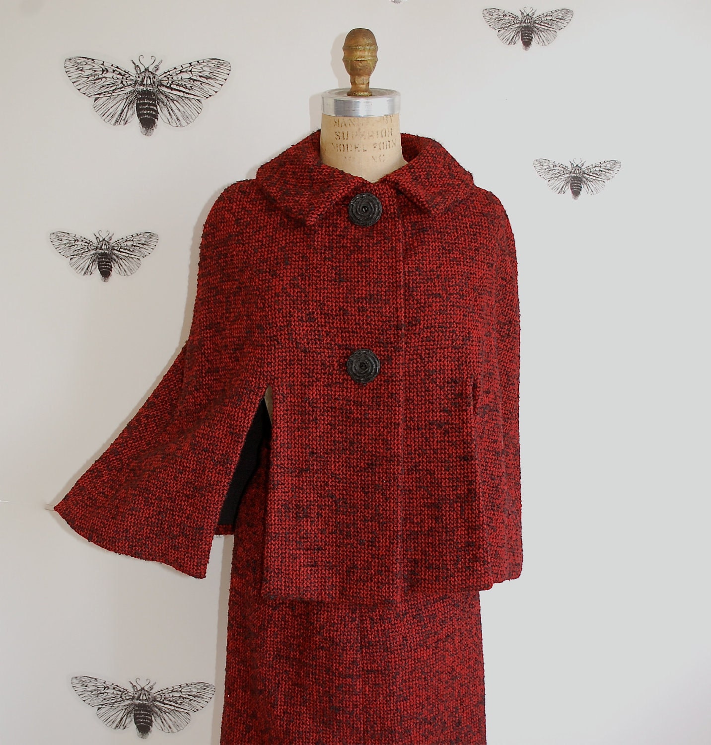 Vintage 50's Cape and Skirt Set - Tweed Capelet - Small