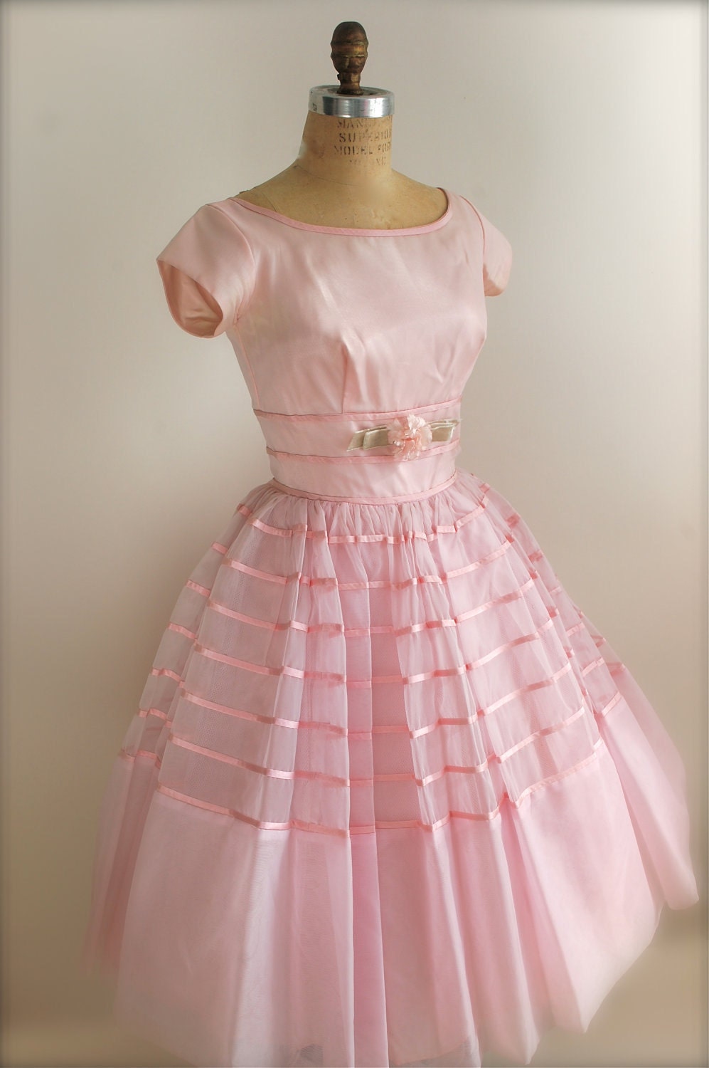 Vintage 1950s Prom Dress - Pink Cocktail Dress - Bridesmaid Dress - 50s Party Dress
