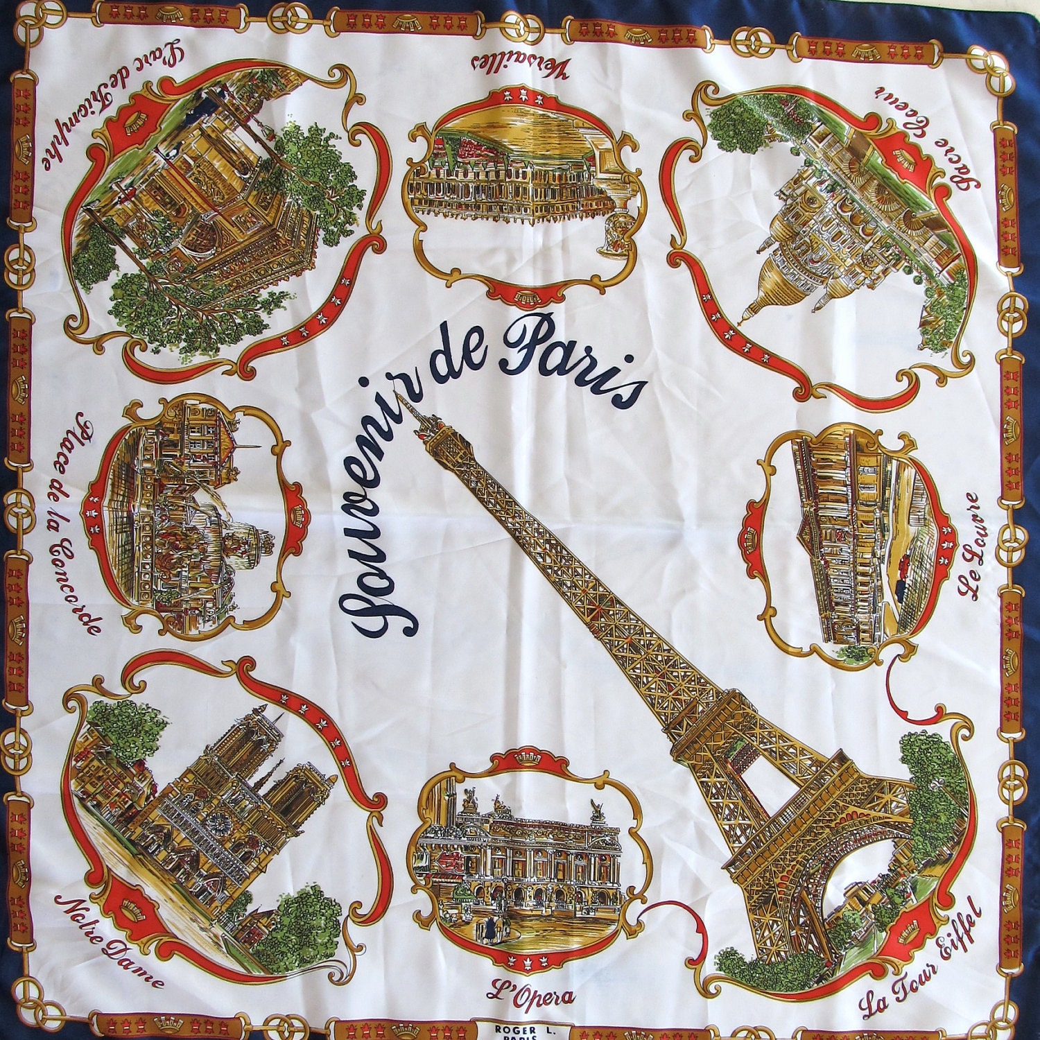 paris souvenir vintage scarf - eiffel tower - roger l - 30"