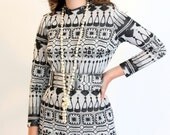 60's mod knitted maxi dress - black and silver - medium 8 10
