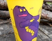 McDonalds Grimace Cup, Plastic Grimace collectible with pink elephant, 1978 for your 1970s decor