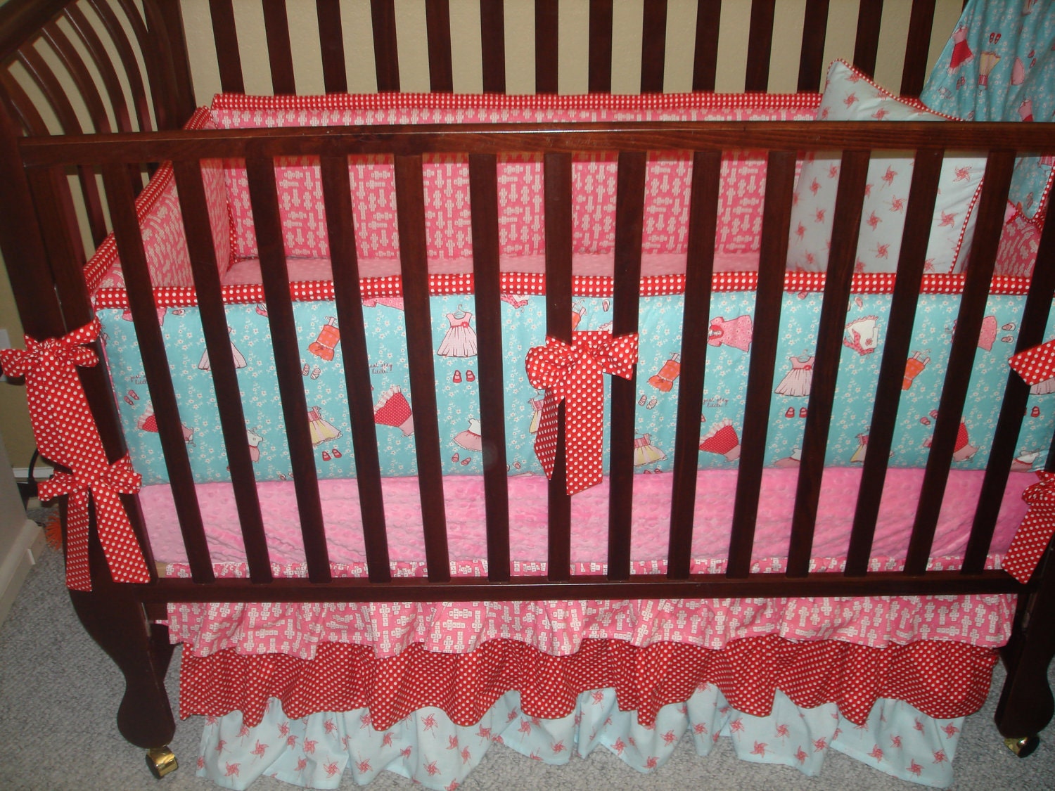 Custom Crib Bedding You Design-Bumper and bedskirt-Children at play in pink
