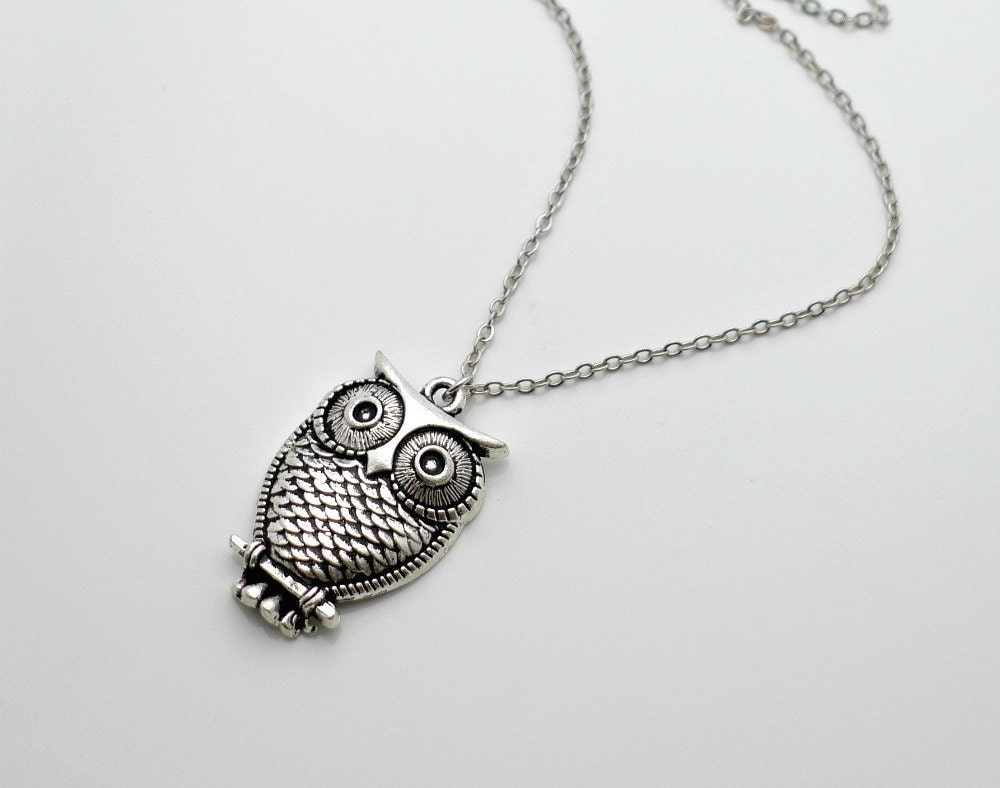 Owl Necklace, Antique Silver pendant, whimsical charm, by balance9