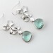 Erinite earrings, silver framed glass crystal drop, delicate orchid flower charm dangle, sterling ear wire, wedding jewelry, by balance9