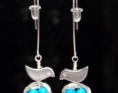 Mini bird nest sterling silver earrings-turquosie robin eggs