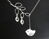 Bird necklace, Sterling silver necklace, lovely bird necklace in silver, stamped initials, personalized jewelry
