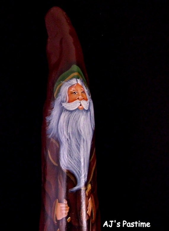 tole painting of old world santa claus on a cypress knee at Etsy.com