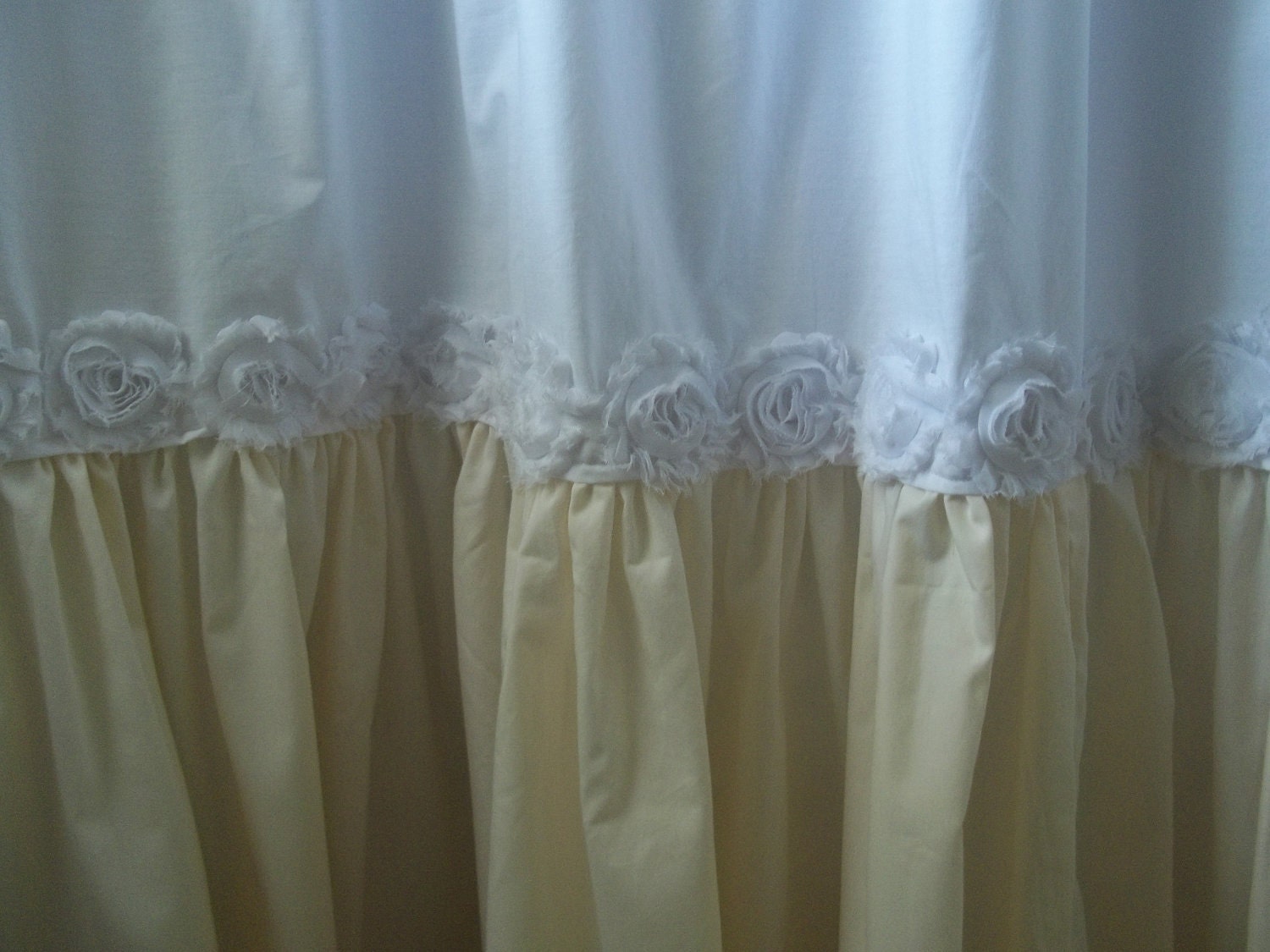 Shabby Chic White/Ivory  Ruffled Bottom White Chiffon Flower Trim