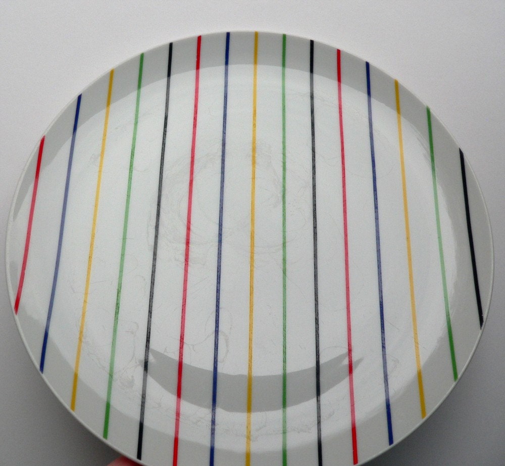 RESERVED Dinner plates Georges Briard Palette rainbow striped set of six