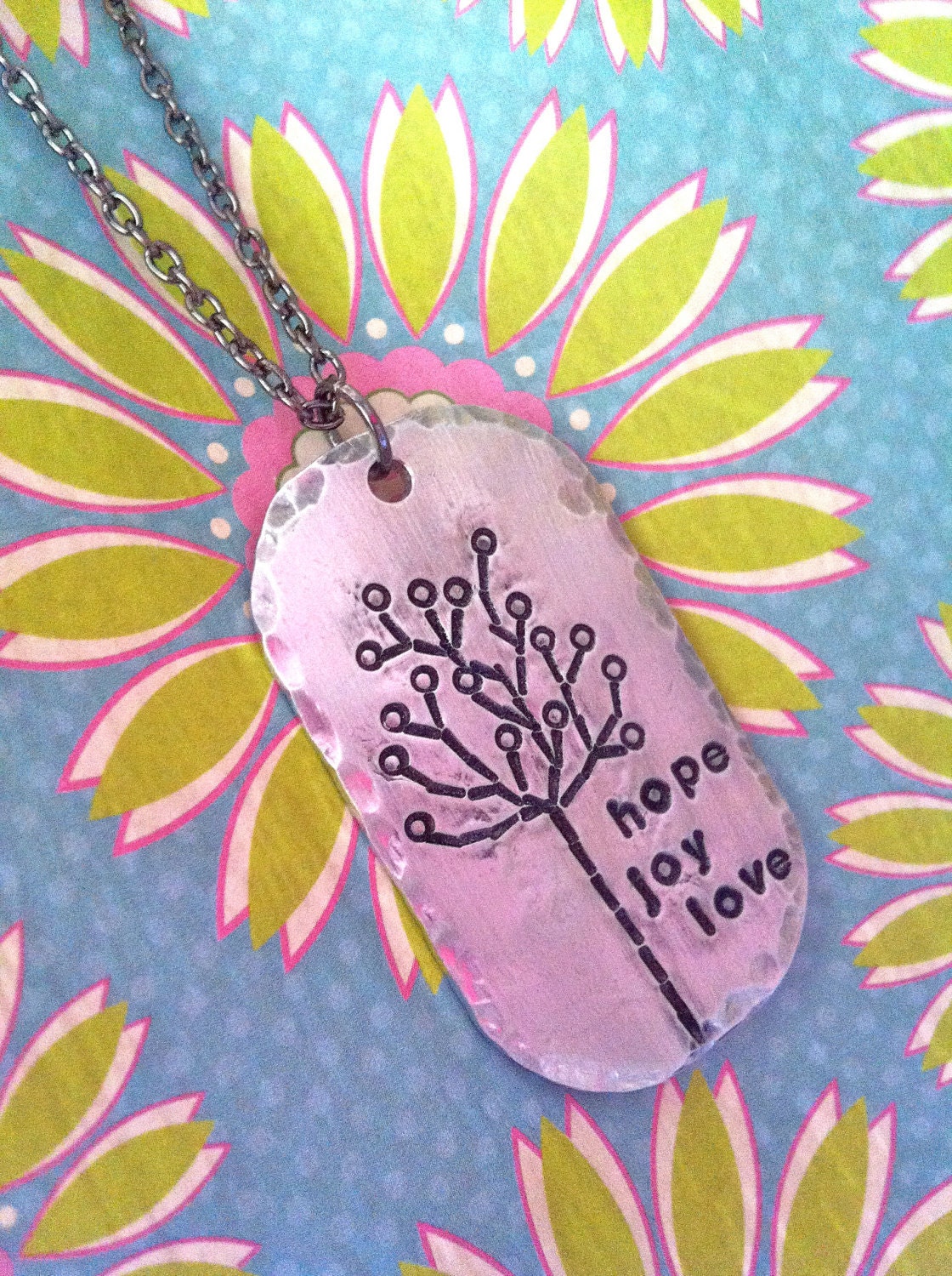 Tree of Whimsy....Fun & Whimsical Dog Tag Style Hand Stamped Necklace