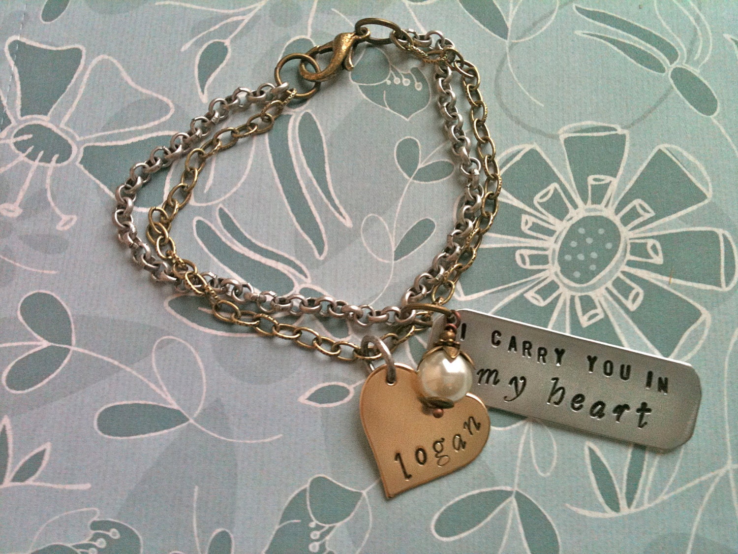 Custom Listing For Natalie...I  Carry You In My Heart....Brass Heart Hand Stamped Bracelet