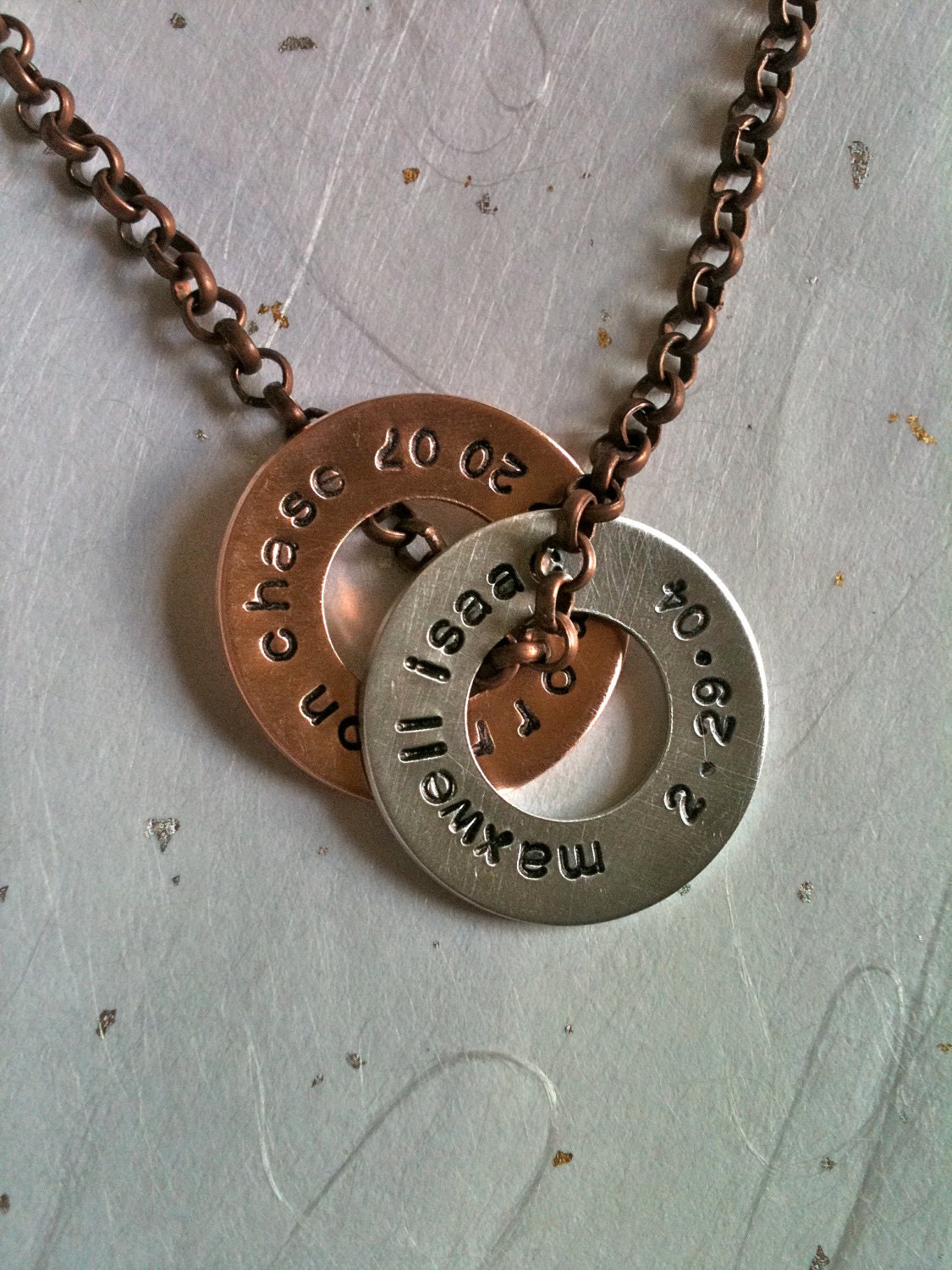 Men OR  Women--Mixed Metal Customizable Washers...Personalized Hand Stamped Necklace