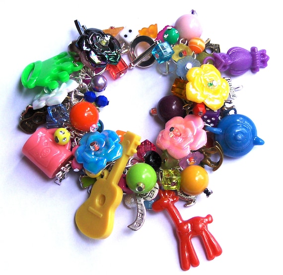 Beaded Charm Bracelet, Multi Colored, Fun, Quirky, UK Seller, Cluster, Bright