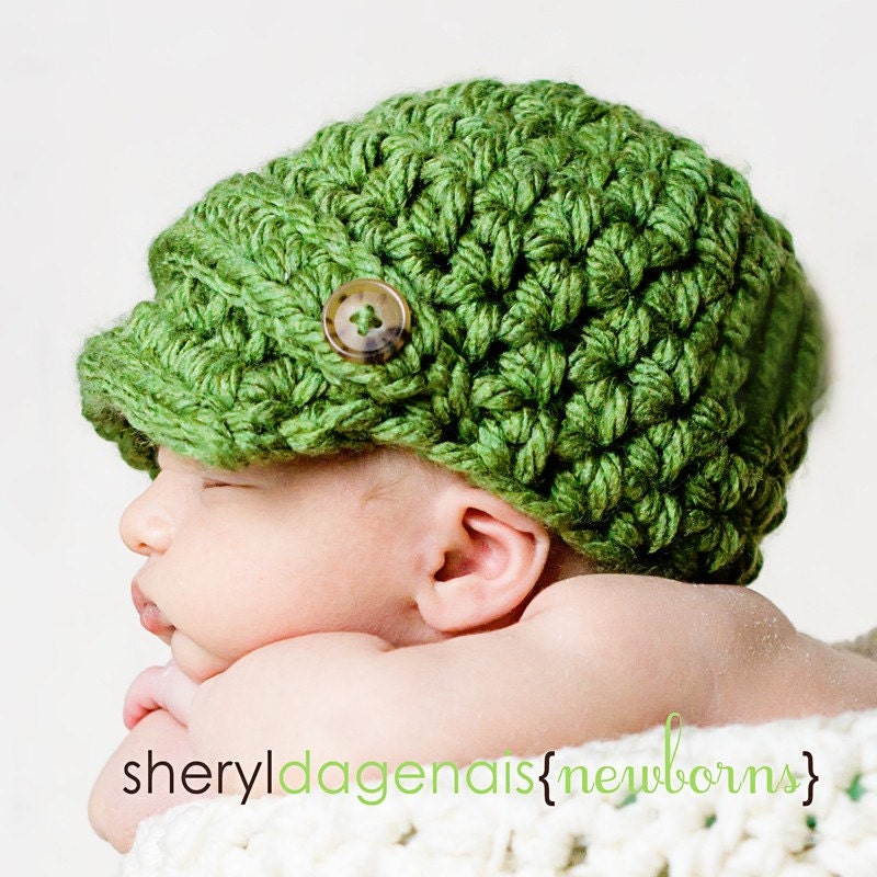 Green Apple Double button Chunky Visor Beanie Newborn photography prop