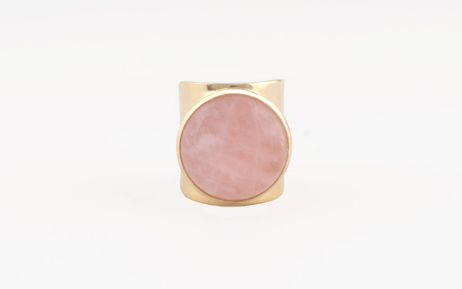 Rose Quartz Semi Precious Stone Adjustable Brass Ring