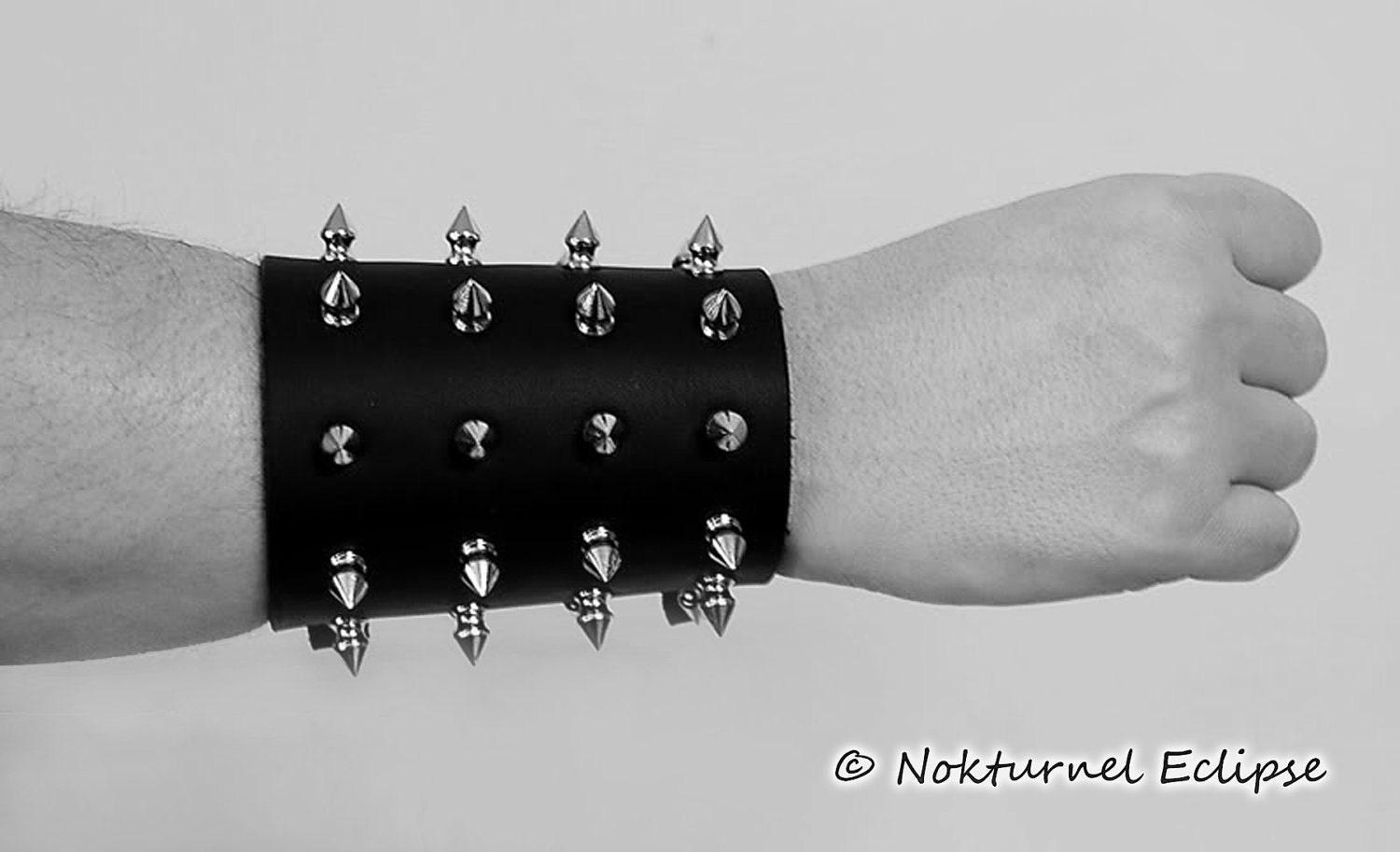 Pair Spiked Leather Wristbands w/ 1/2 Inch Spikes - Straight Rows Lace Up Design - Black Metal Fetish Wear Bondage Halloween Costume