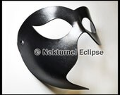 Black Face Leather Mask  Phantom of the Opera Halloween Costume Masquerade Fetish Ball Theater - Covers RIGHT Side