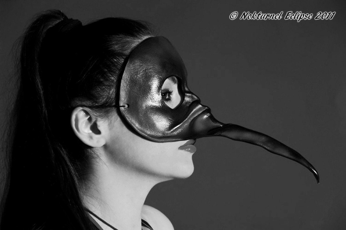 Black Plague Doctor Leather Mask Long Beak Mardi Gras Masquerade Fetish Creepy Halloween Costume UNISEX Available in Any Color