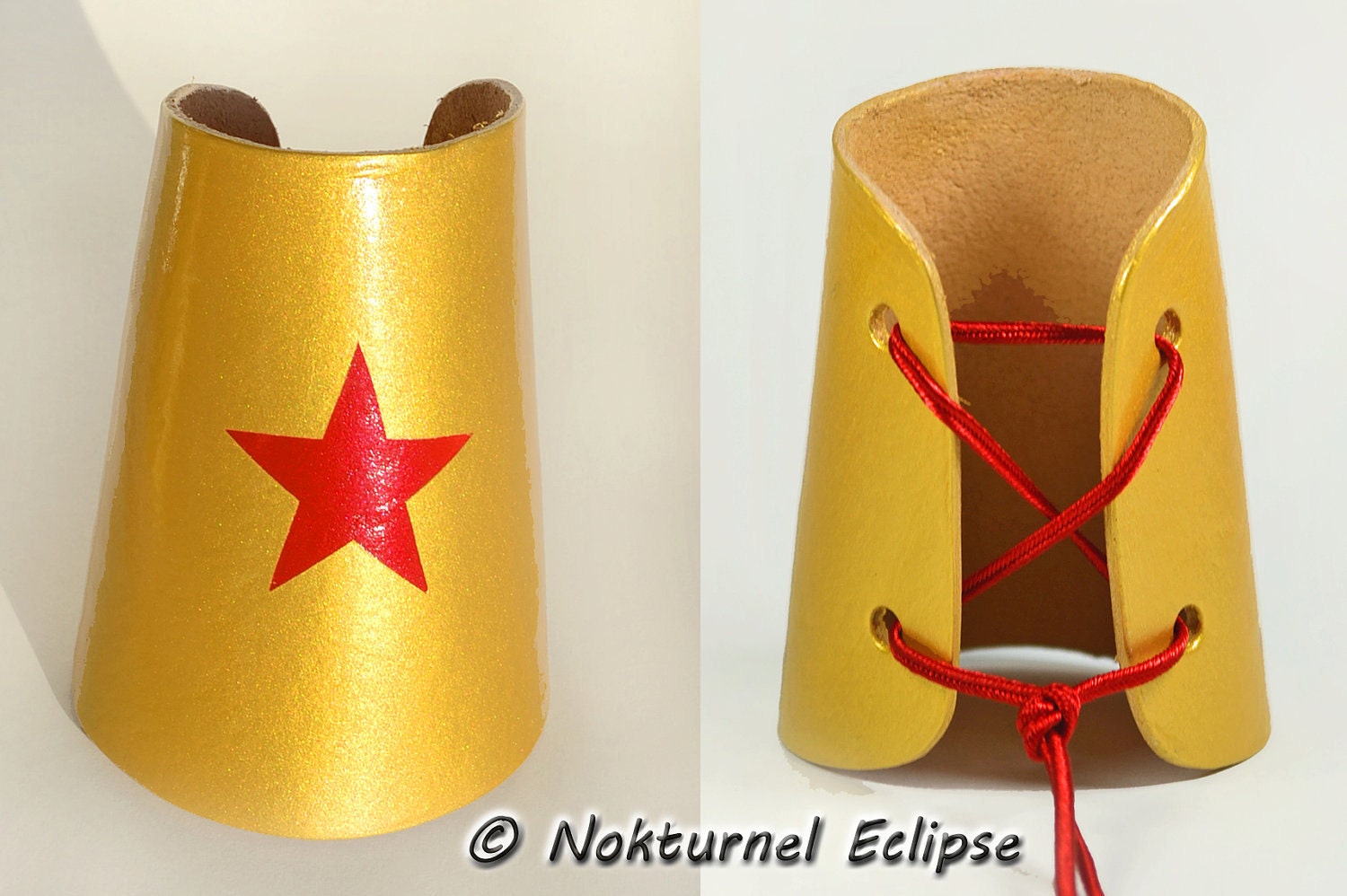 Wonder Woman Gold Leather Tiara Head Piece & Cuffs Set - Halloween Comic Con Dragoncon Geek Fantasy Adult Super Hero Costume Accessory