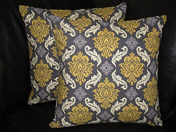 DAMASK pillow covers Decorative Throw Pillows 18 inches Joel Dewberry 18" grey & yellow Aviary 2