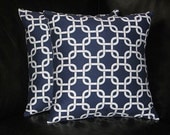 Navy Blue EURO Sham 26" Pillow Covers 26 inch Chain Link Slipcovers dark blue, white set of TWO accent pillows