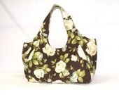 SALE Extra Large Tote Bag  white rose on brown fabric