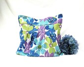 SALE Multi-Pleat Shoulder Bag in Tropical Floral Print in blue/aqua/green/lilac