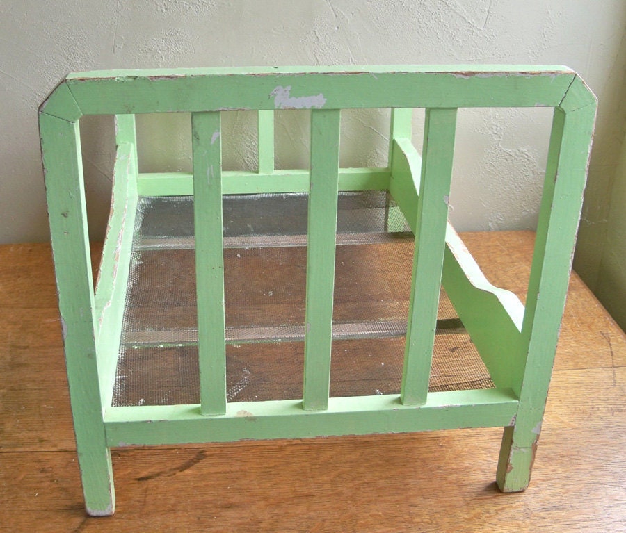Mid-Century Hand-made Doll Bed in Wonderfull Shabby Mint Green
