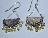 Sterling Silver Crescent Dangle Earrings with Lemon Swarovski Drops