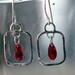 Sterling Silver Frame Earrings with Red Swarovski Hand Forged