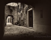 Gothic, spooky arch 5x7 fine art photo, Slovenia Old Piran