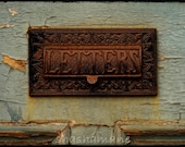 Old letters, rusty mailbox, blue peeling paint 5x7 Fine art photography print