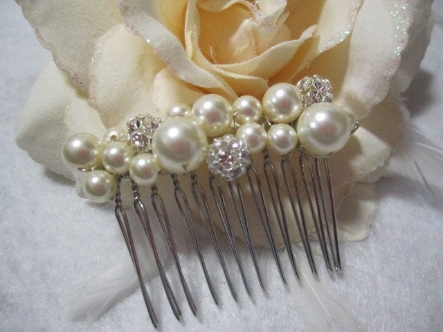 2.5 in swarovski pearl, rhinestone wedding hair piece, bridal hair piece, bridal party hair comb, head piece