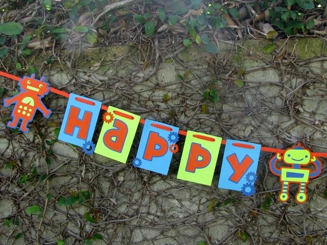 Robot Birthday Banner - MADE TO ORDER