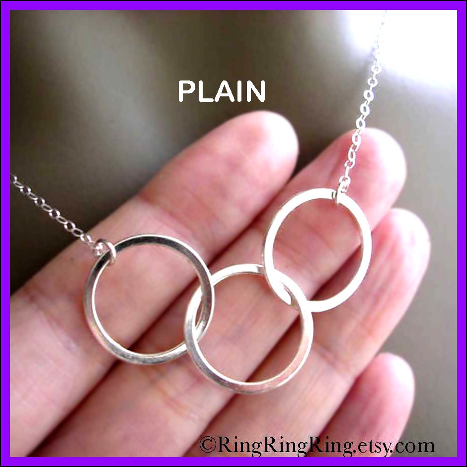 925. Trio -  Sterling silver necklace jewelry, Three circles, 3 rings Pendant for sisters, best friends (Plain or Hammered) 101712