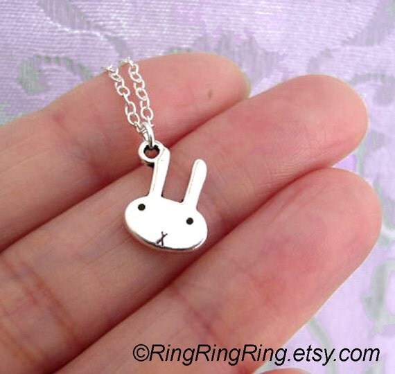 Tiny bunny rabbit Sterling silver necklace -  pendant jewelry 072012
