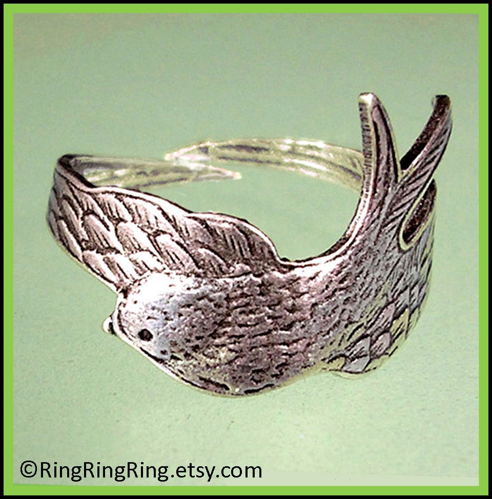 Bird Feather ring - Adjustable Wing ring, Antiqued silver ring jewelry - Gift for girlfriend 091012