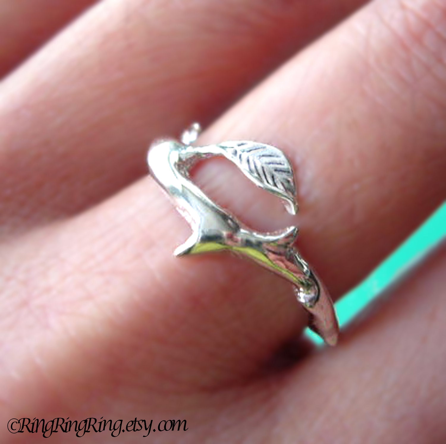 925. Thorn with leaf ring jewelry - Solid sterling silver ring. Size adjustable 092812