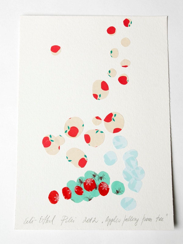 collage paper original red abstract turquoise composition contemporary fine art