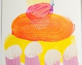 painting orange lake yellow original on paper acrylic pink fine art mixed media