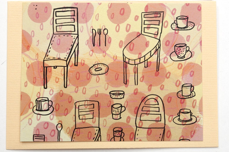 postcard gift cards chair set of 4 pink yellow black merchandise coffee cup