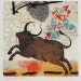 ox print art white brown yellow animal giclee