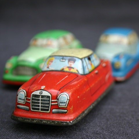 Traffic jam. Collectibles vintage tin cars.